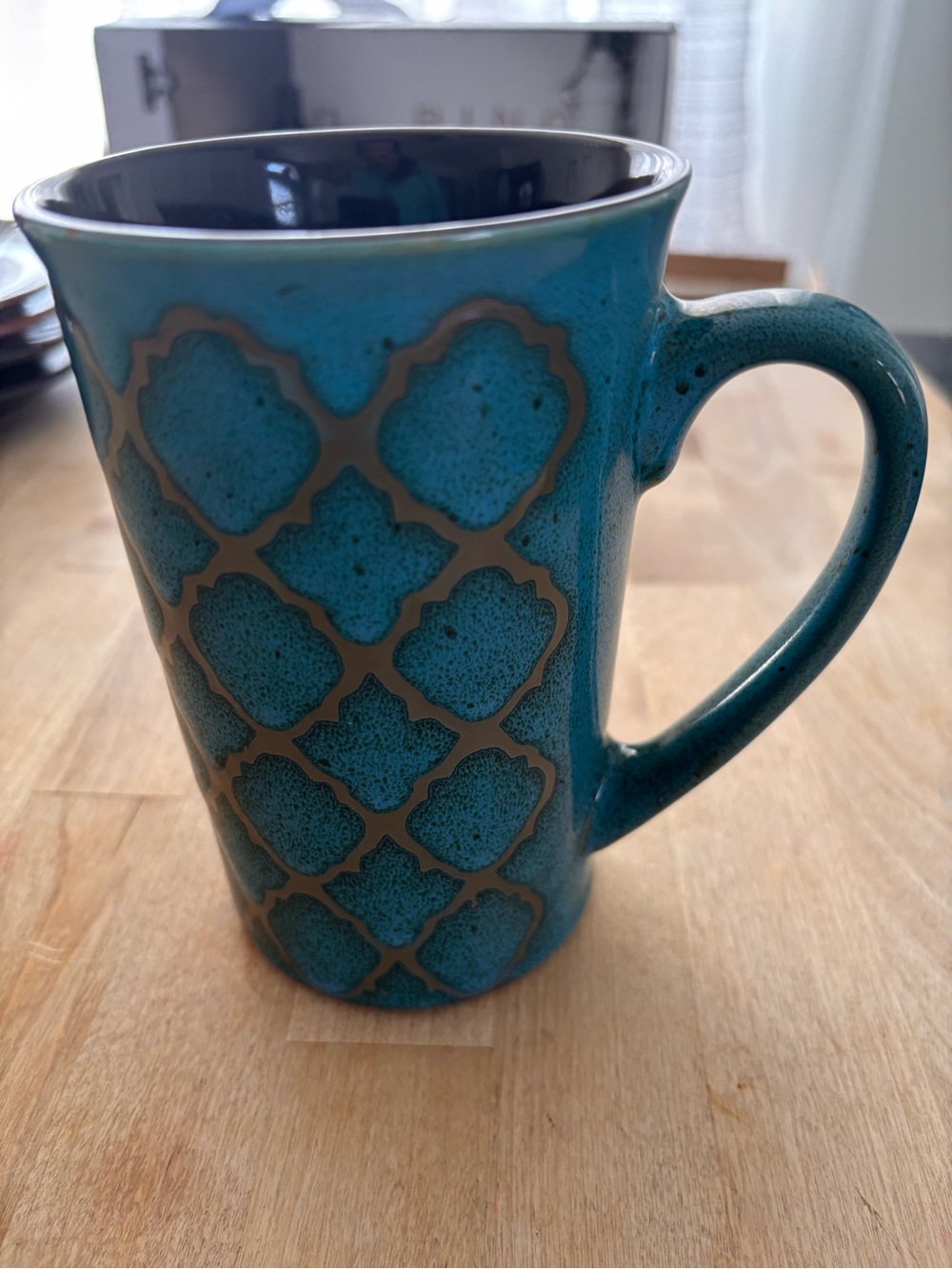 Teal Patterned Ceramic Coffee Mug